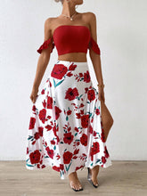 Women's Solid Color Off Shoulder Crop Top And Floral Print Skirt Set
